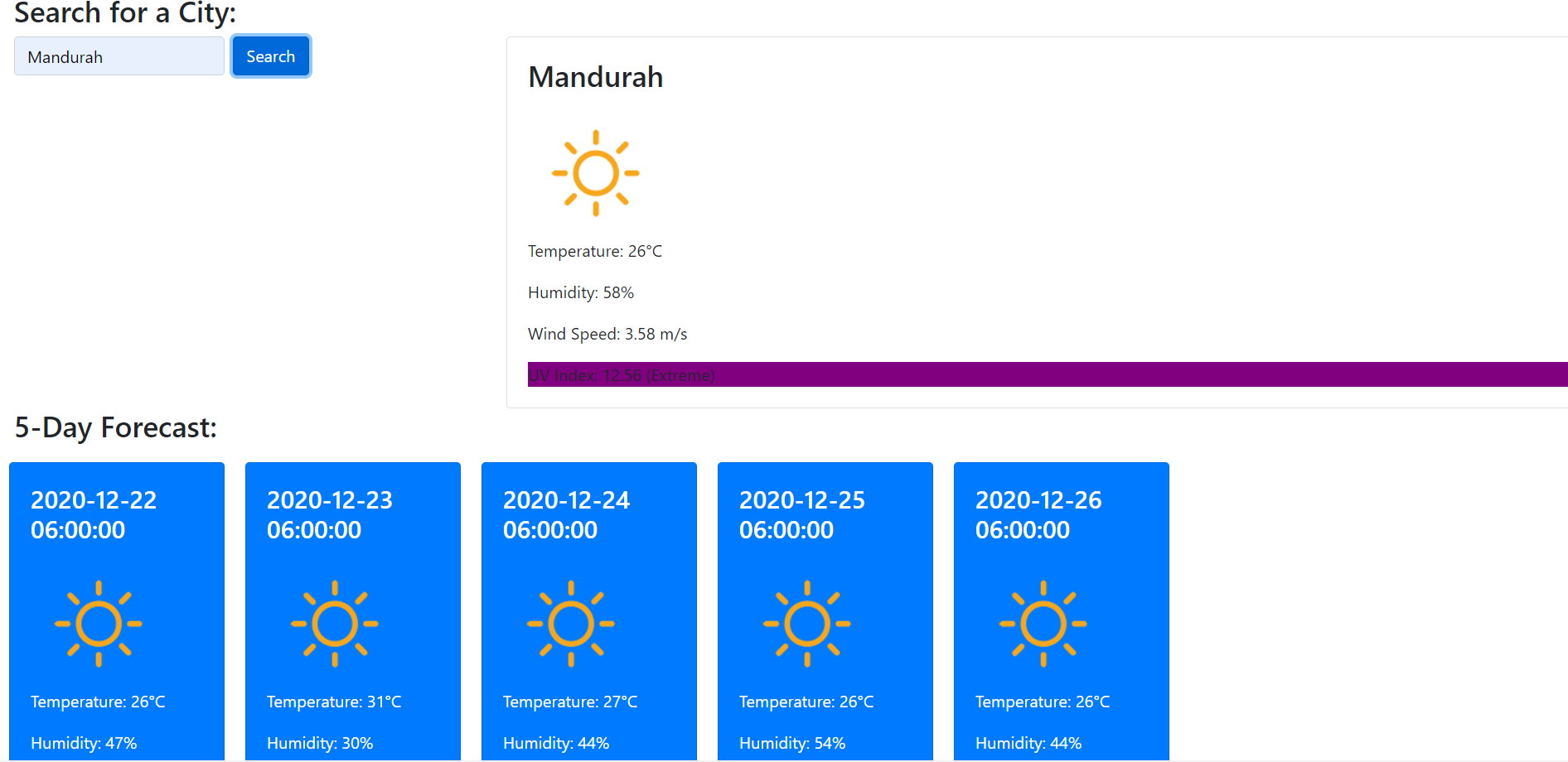 Screenshot of Results for Mandurah